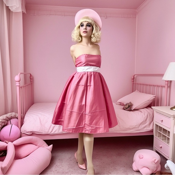 Elegant Sleeveless Pink Madeline Gardner Formal Barbie Princess Satin Dress 12 - Picture 1 of 5